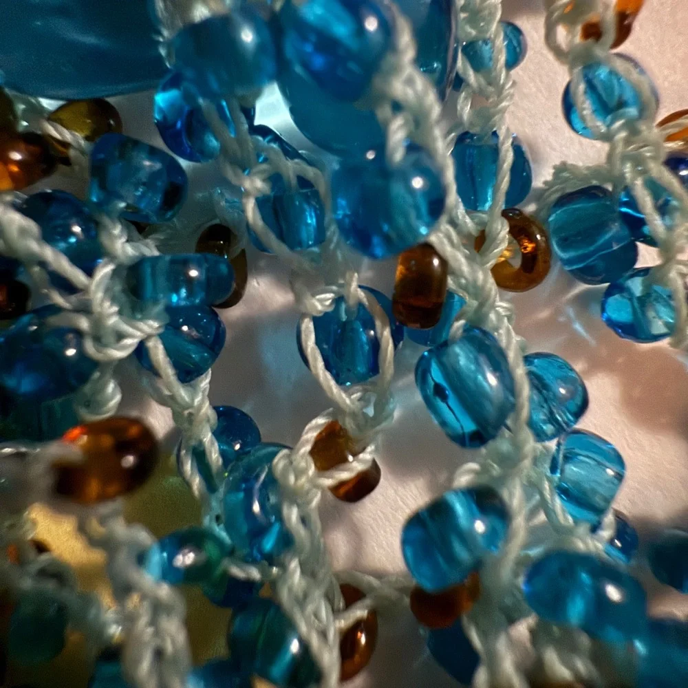 Blue Glass Beaded Multi-Strand Adjustable Necklace